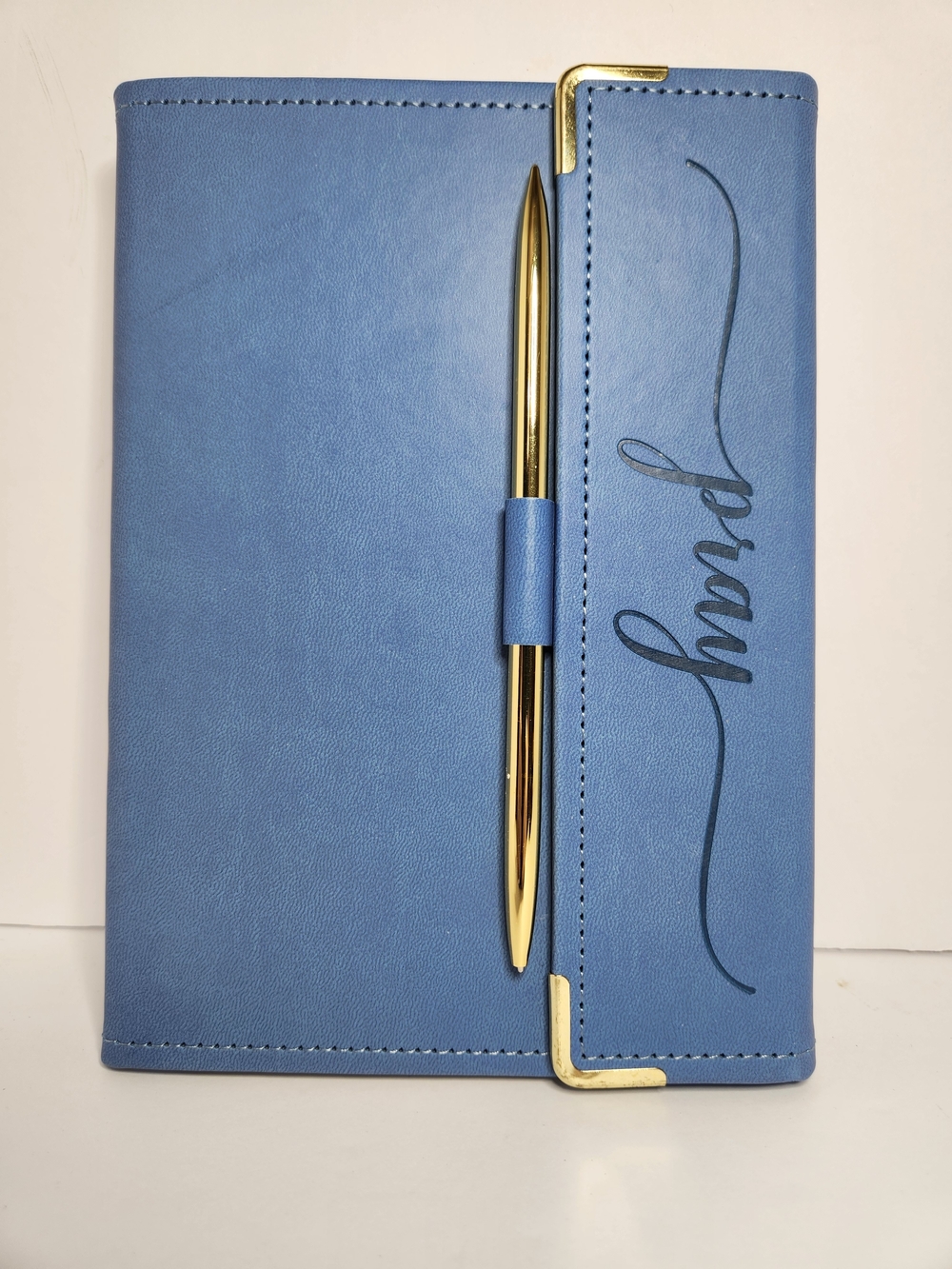 Eccolo "Pray" Blue Faux Leather Journal with Gold Pen